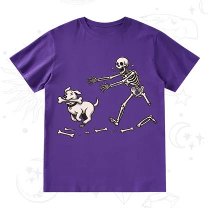 Purplehecate Halloween Skeleton Chasing Dog T-Shirt