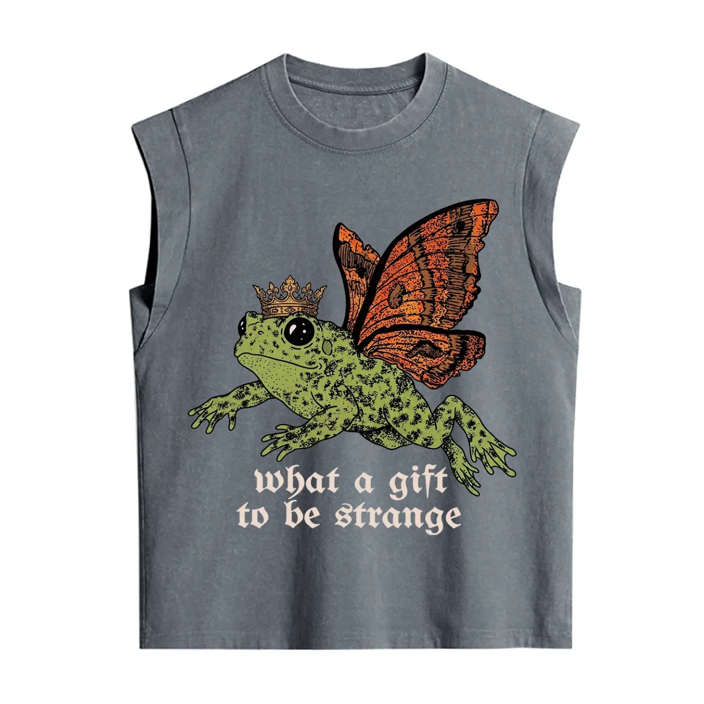 Purplehecate What a Gift to Be Strange Cat Frog Vintage Washed Tank