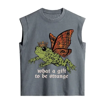 Purplehecate What a Gift to Be Strange Cat Frog Vintage Washed Tank