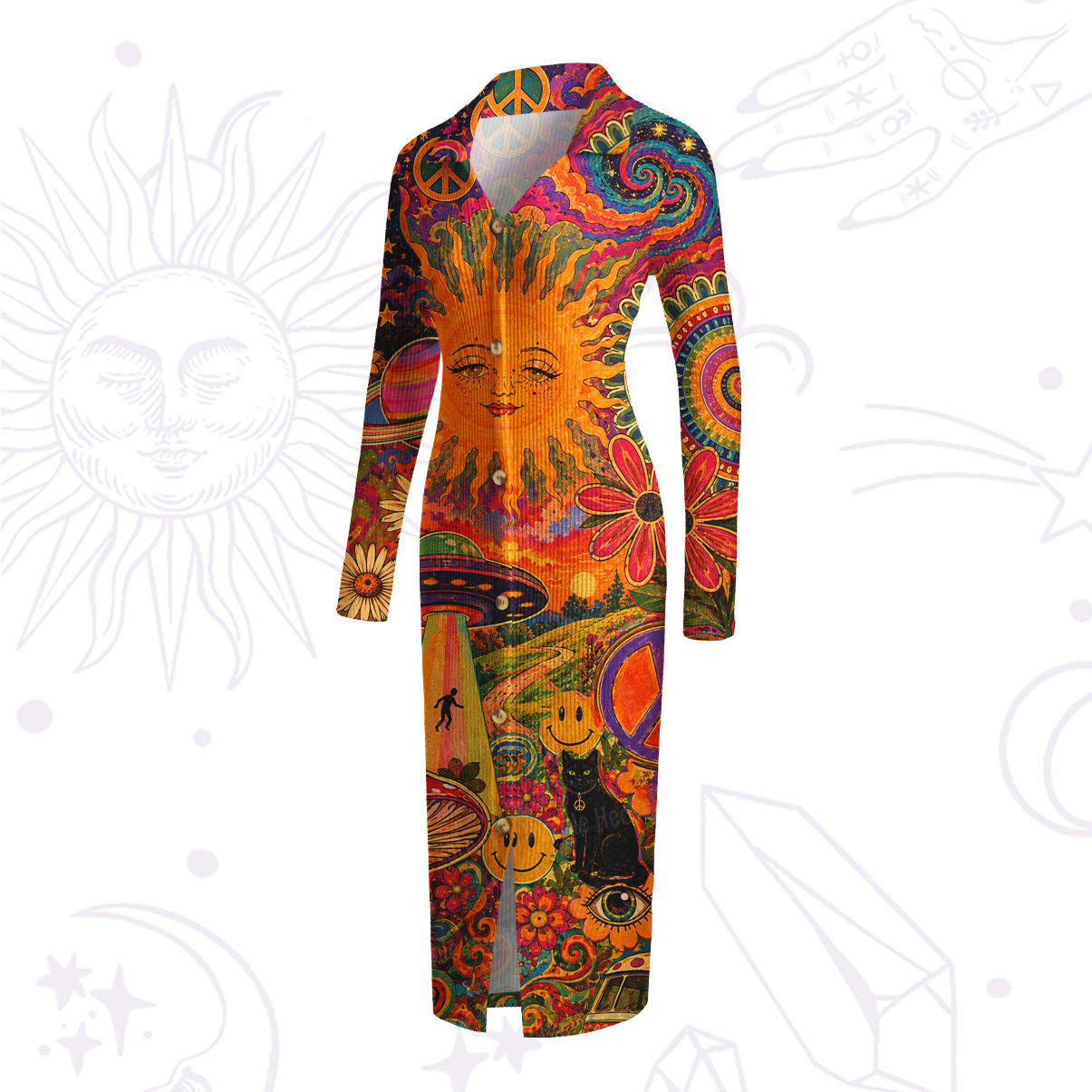 Purplehecate Psychedelic Sun Alien Trip Ribbed Knit Dress