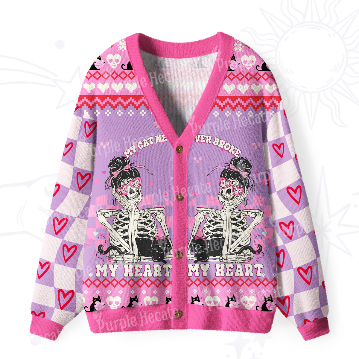 Purplehecate My Cat Never Broke My Heart Valentine Ugly Cardigan Sweaters