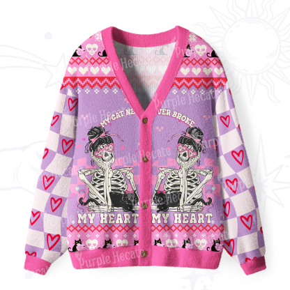 Purplehecate My Cat Never Broke My Heart Valentine Ugly Cardigan Sweaters