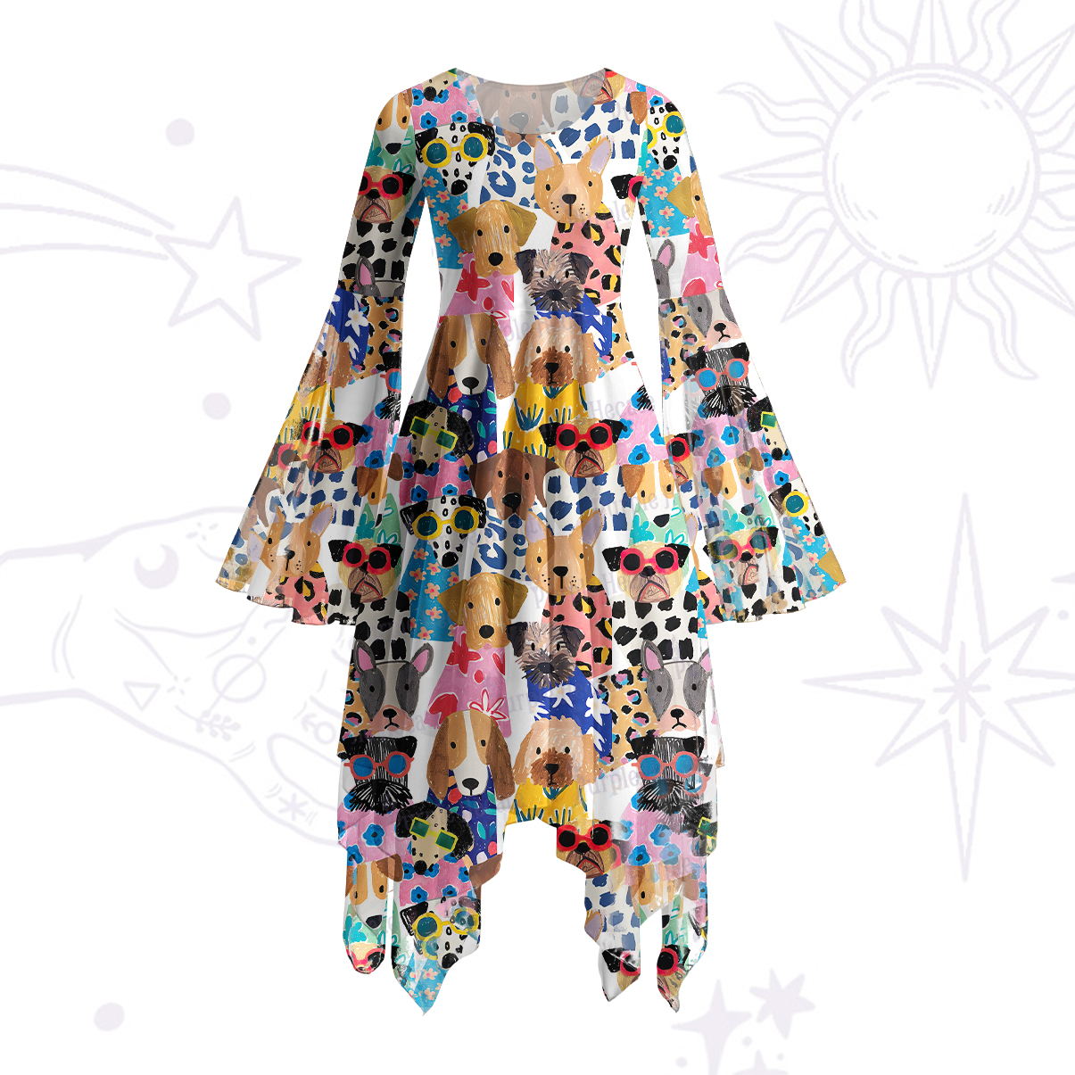Purplehecate Puppy Parade Bell Sleeve Dress