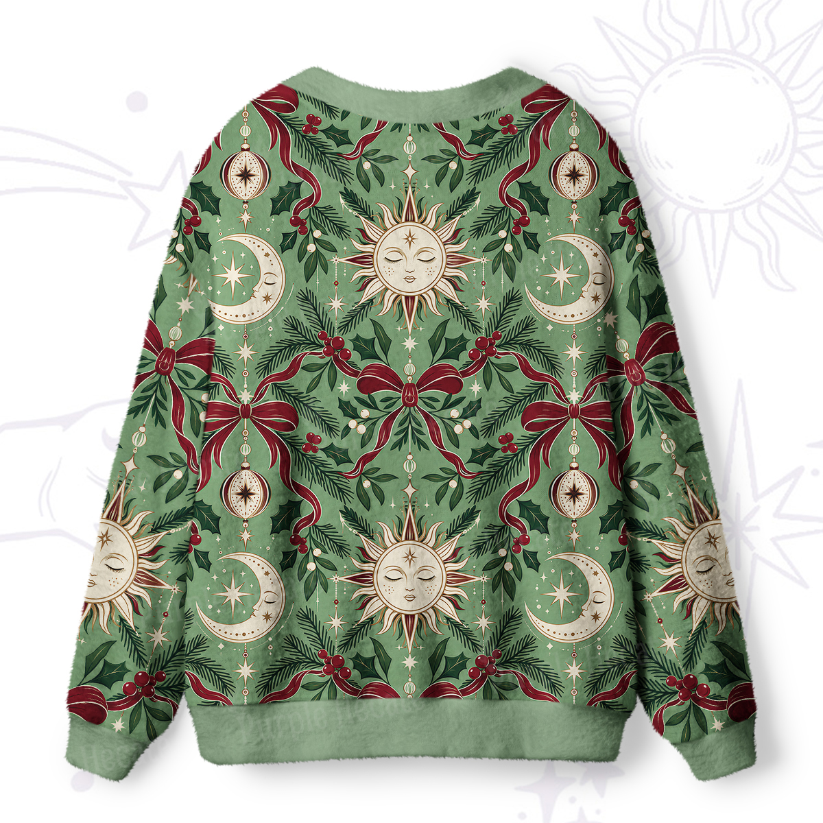 ]Purplehecate Green Starry Moon Christmas Wreath Ugly Cardigan Sweaters