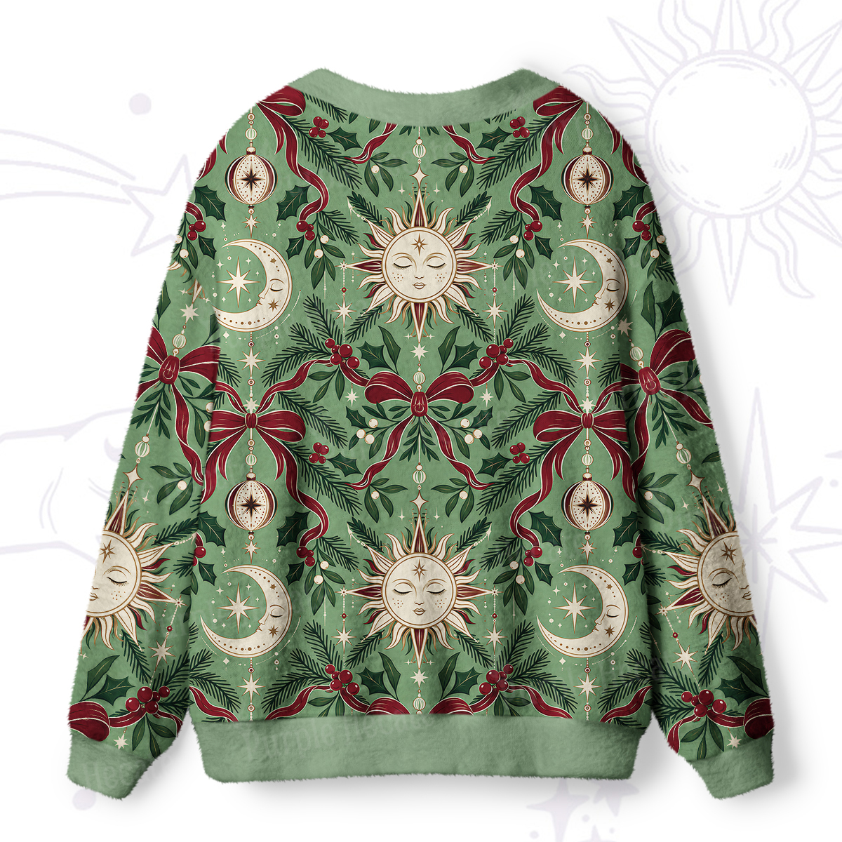 ]Purplehecate Green Starry Moon Christmas Wreath Ugly Cardigan Sweaters