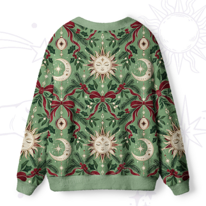 ]Purplehecate Green Starry Moon Christmas Wreath Ugly Cardigan Sweaters