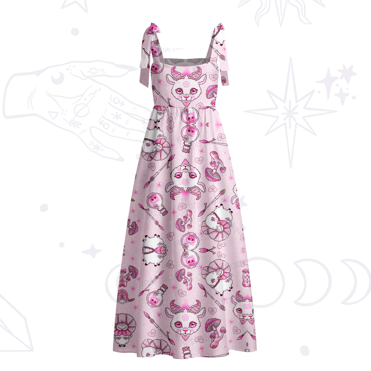 Purplehecate Pastel Occult Goat Tie Shoulder Maxi Dress