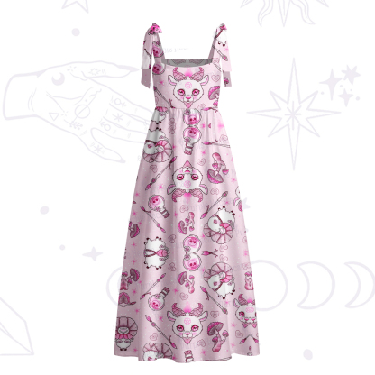 Purplehecate Pastel Occult Goat Tie Shoulder Maxi Dress