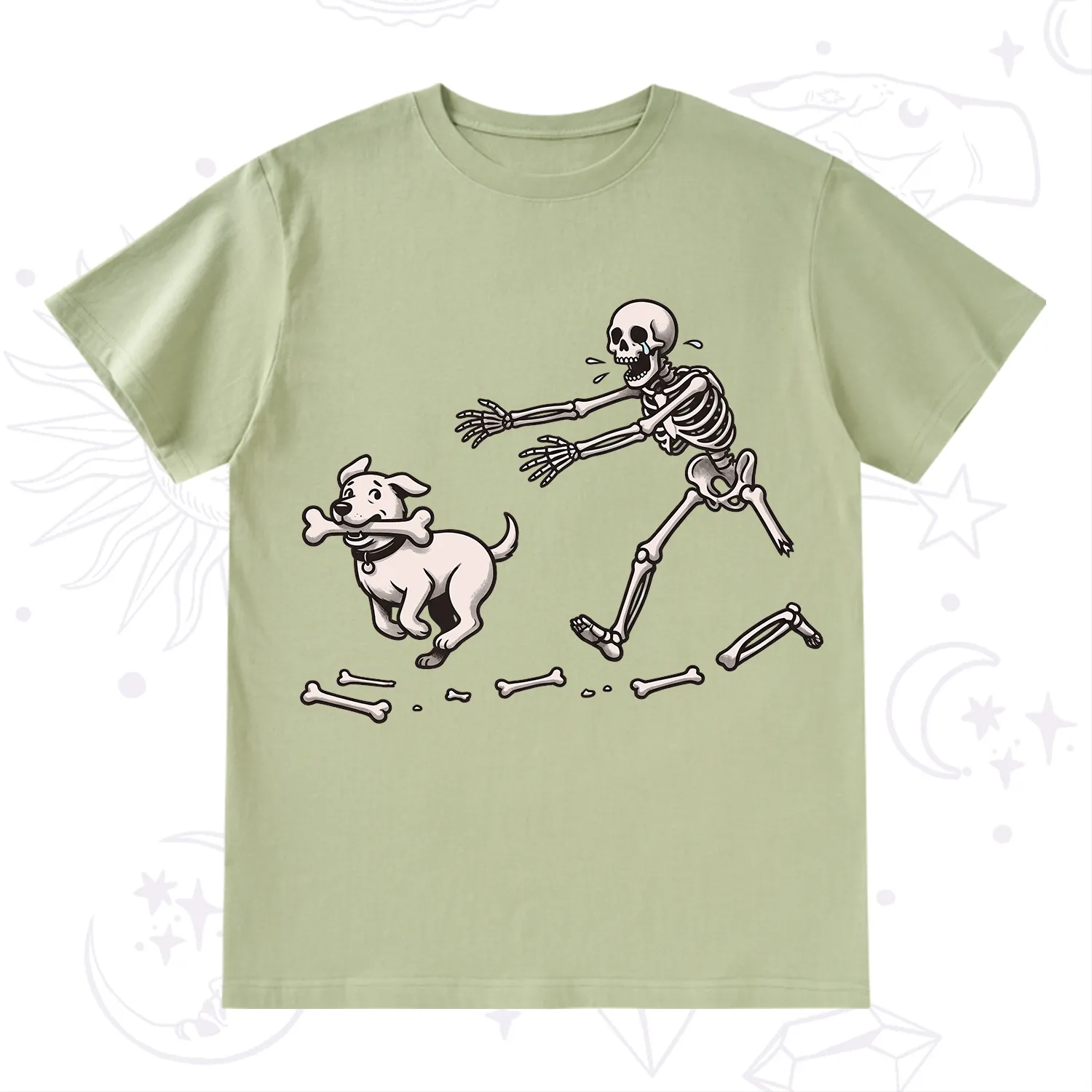 Purplehecate Halloween Skeleton Chasing Dog T-Shirt