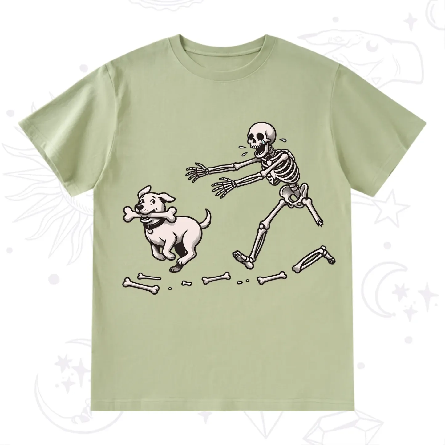 Purplehecate Halloween Skeleton Chasing Dog T-Shirt