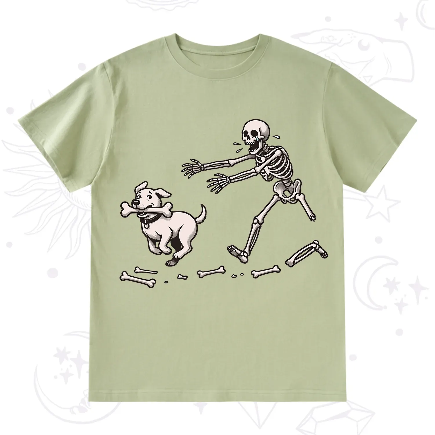 Purplehecate Halloween Skeleton Chasing Dog T-Shirt