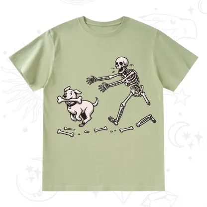 Purplehecate Halloween Skeleton Chasing Dog T-Shirt