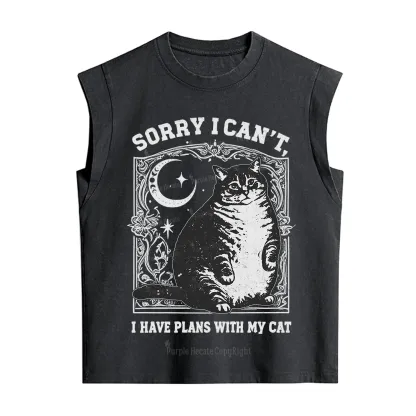 Purplehecate Sorry I Can't I Have Plans With My Cat Vintage Washed Tank