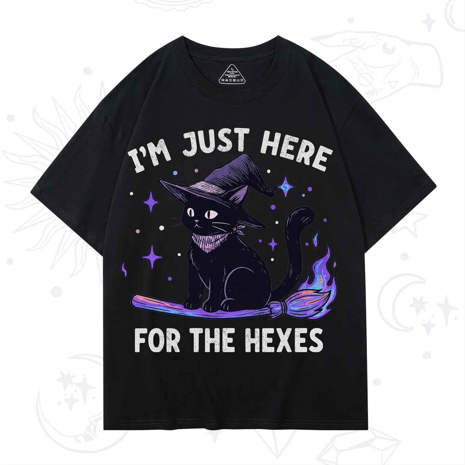 Purplehecate I'm Just Here for the Hexes Witch Cat T-Shirt