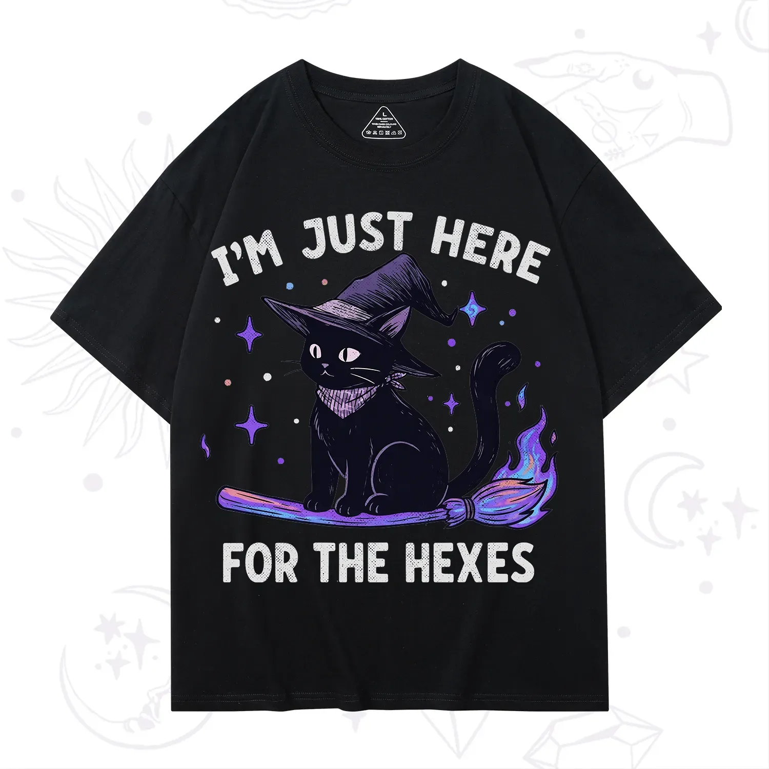 Purplehecate I'm Just Here for the Hexes Witch Cat T-Shirt