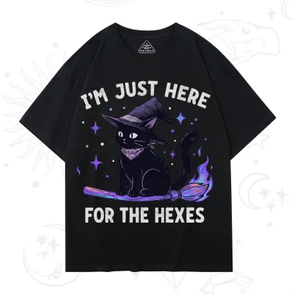 Purplehecate I'm Just Here for the Hexes Witch Cat T-Shirt
