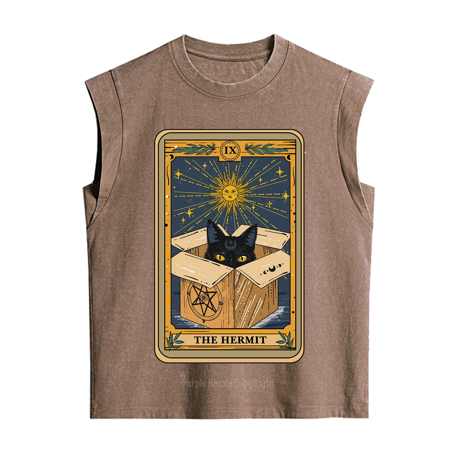 Purplehecate The Hermit Cat Tarot Card Vintage Washed Tank