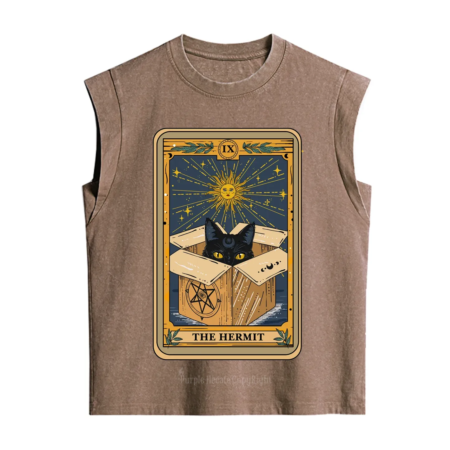 Purplehecate The Hermit Cat Tarot Card Vintage Washed Tank
