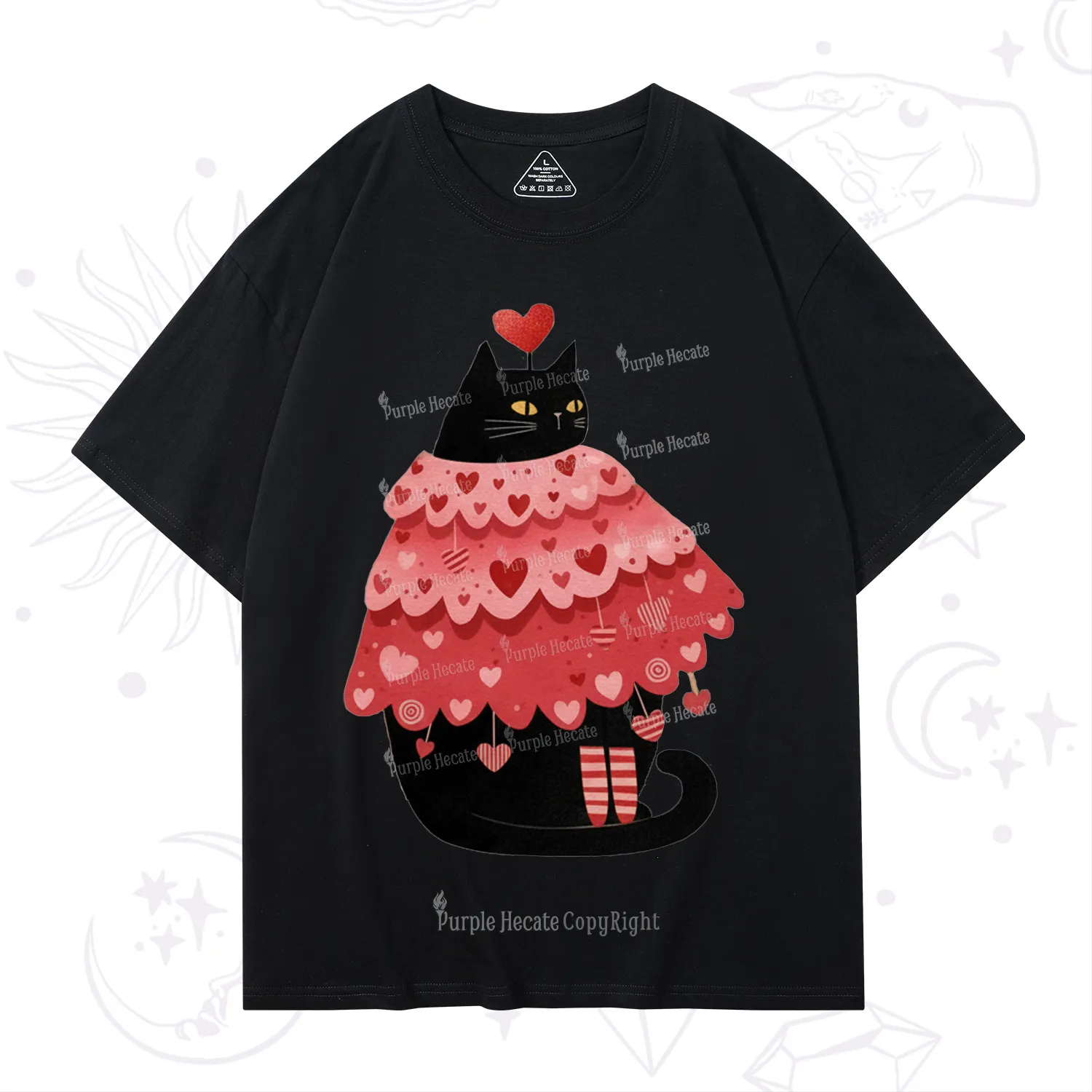 Purplehecate Funny Black Cat in Heart Dress Valentine T-Shirt