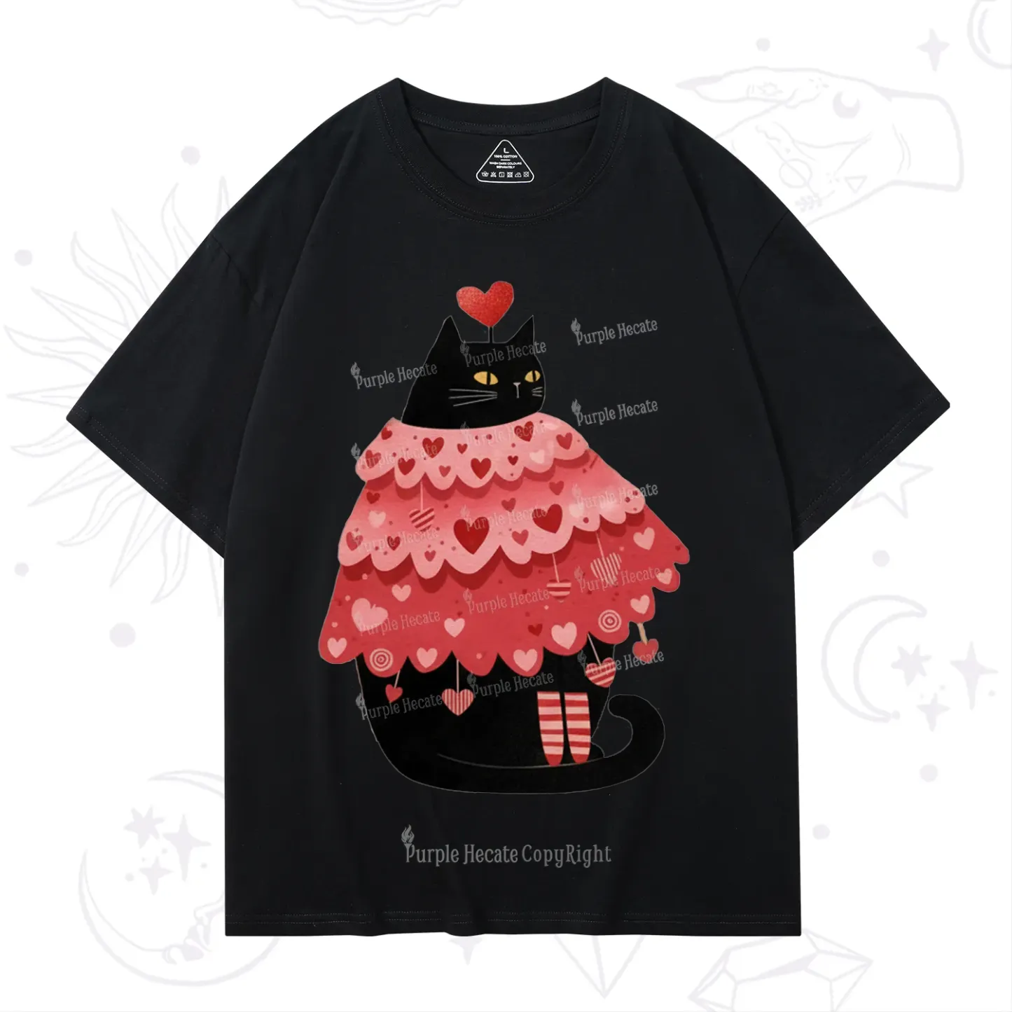 Purplehecate Funny Black Cat in Heart Dress Valentine T-Shirt