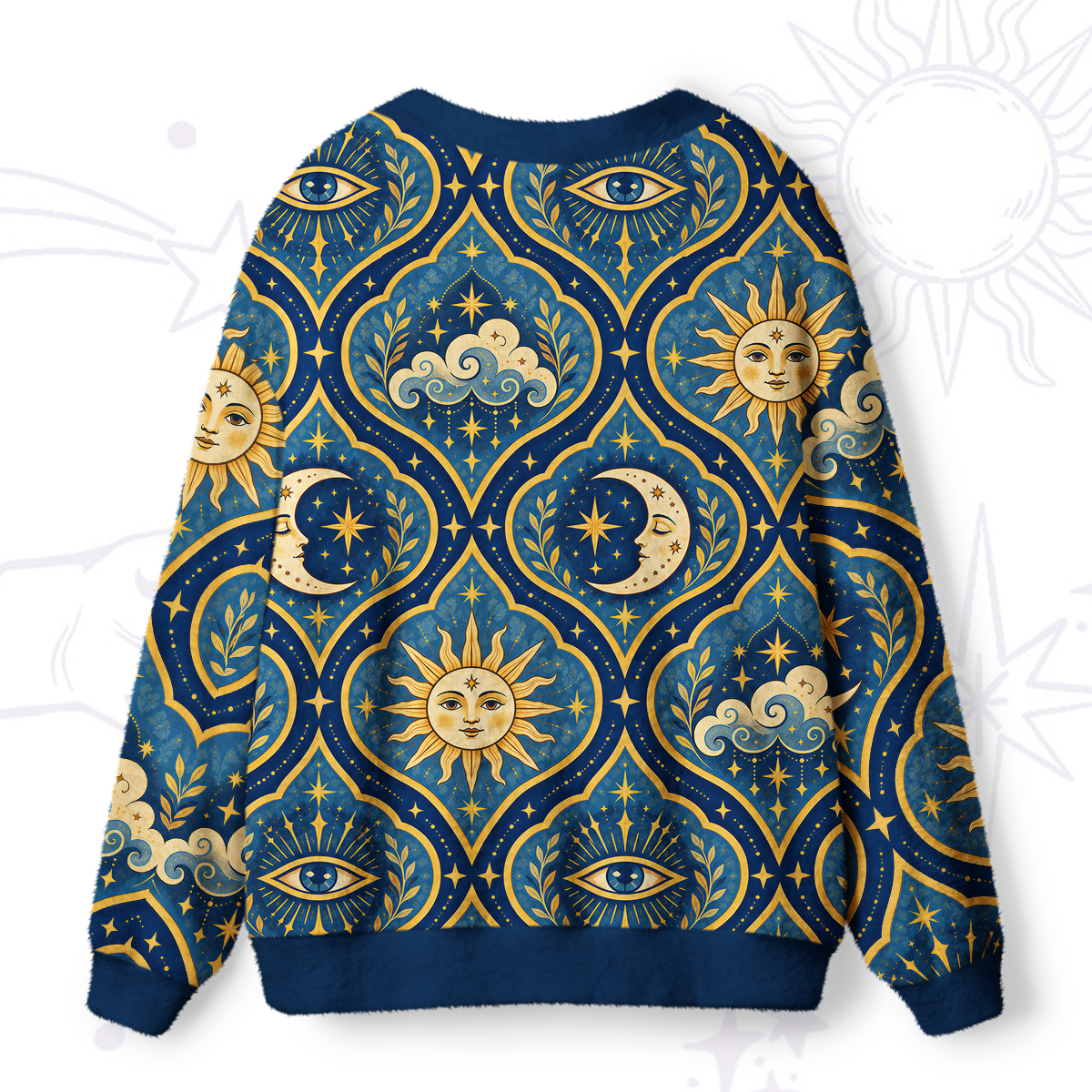 Purplehecate Celestial Sun Moon Ugly Cardigan Sweaters