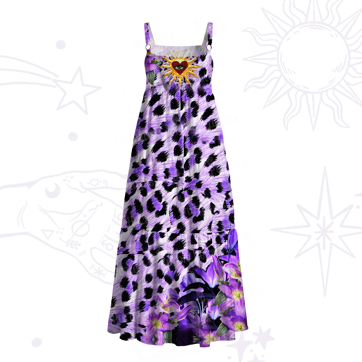 Purplehecate Mystic Wildheart Lilies Wide Straps Maxi Dress