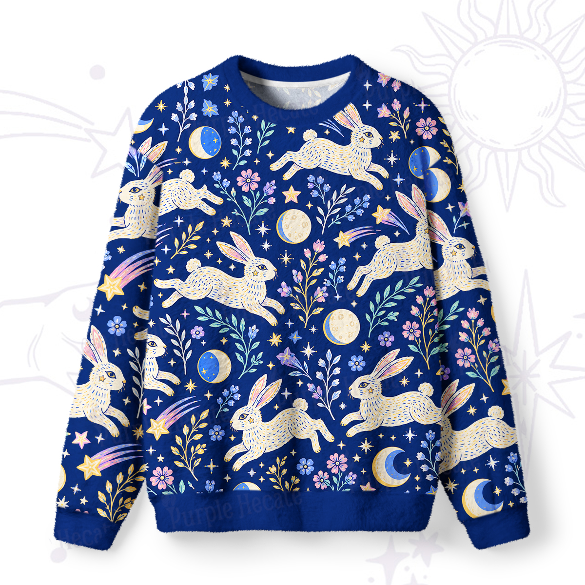 Purplehecate Moonlit Hopping Bunny Fuzzy Ugly Sweatshirt