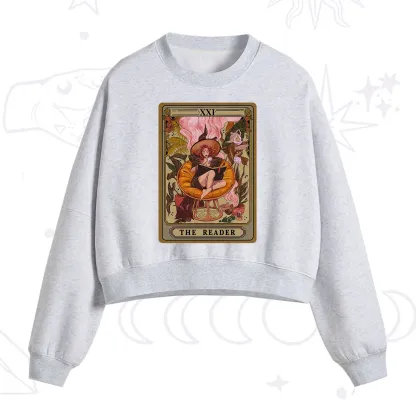 Purplehecate The Reader Tarot Card Fleece Cropped Sweatshirt