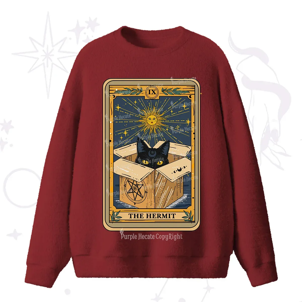 Purplehecate The Hermit Cat Tarot Card Fuzzy Ugly Sweater