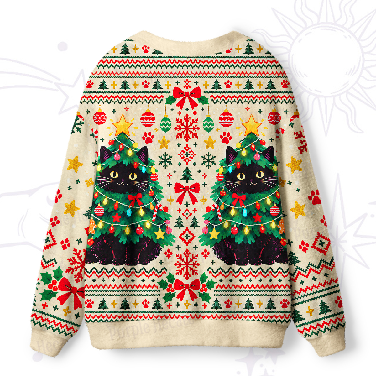 Purplehecate Fluffy Cat Christmas Elves Ugly Cardigan Sweaters