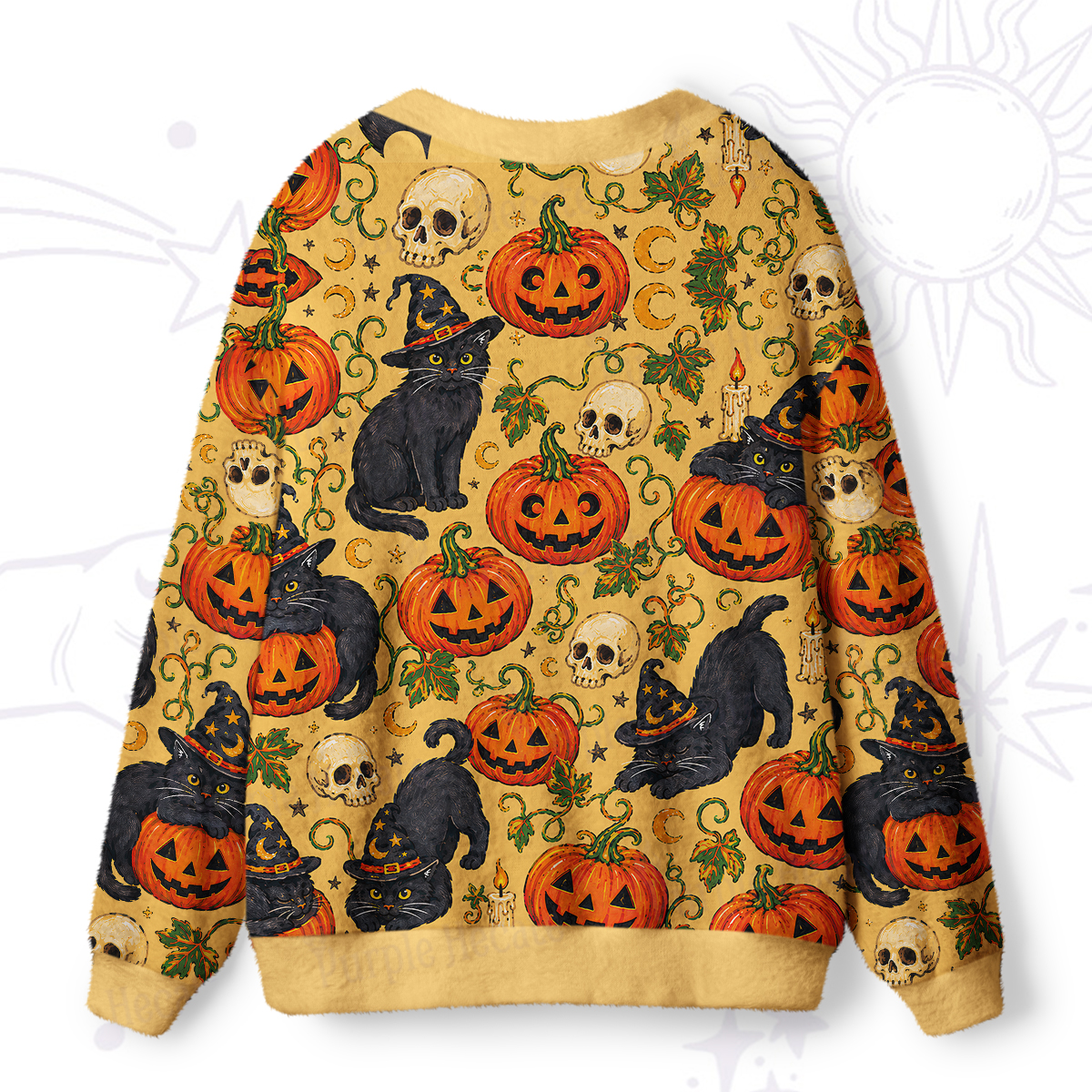 Purplehecate Pumpkin Witch Cat Ugly Cardigan Sweaters