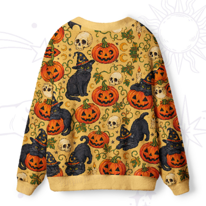 Purplehecate Pumpkin Witch Cat Ugly Cardigan Sweaters