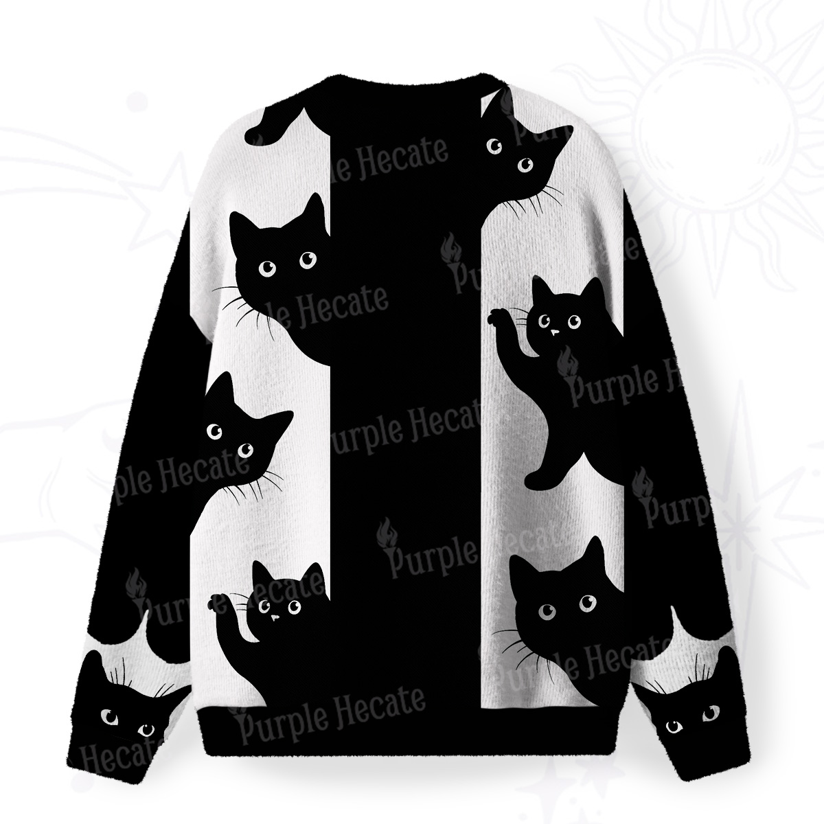 Purplehecate Purplehecate Peekaboo Cats Fuzzy Ugly Christmas Sweatshirt