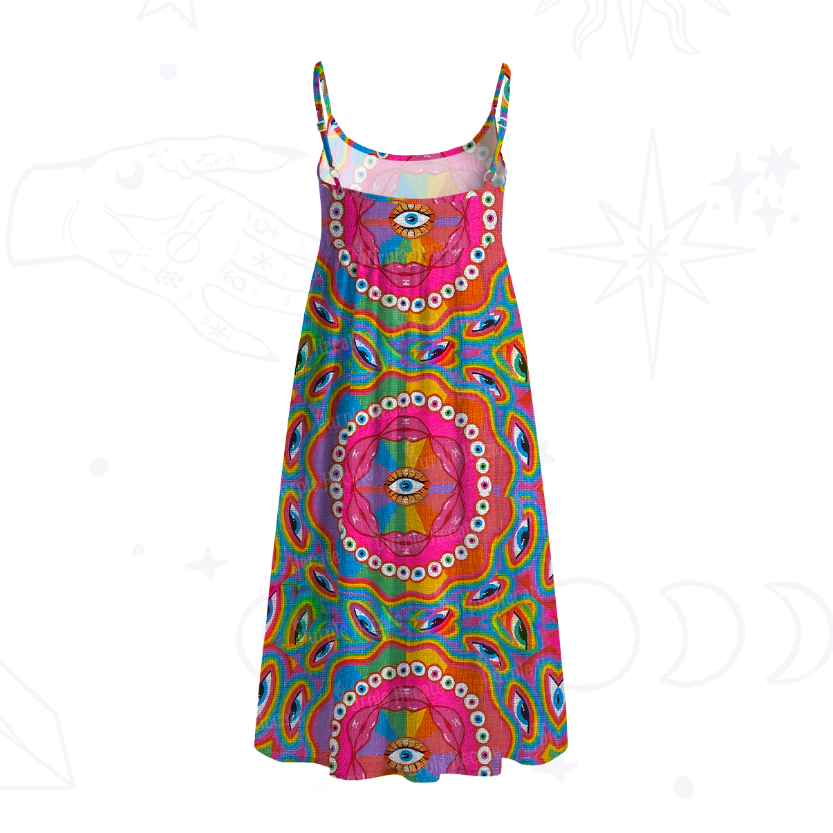 Purplehecate Chromatic Dreamwave Eye Spaghetti Strap Midi Dress