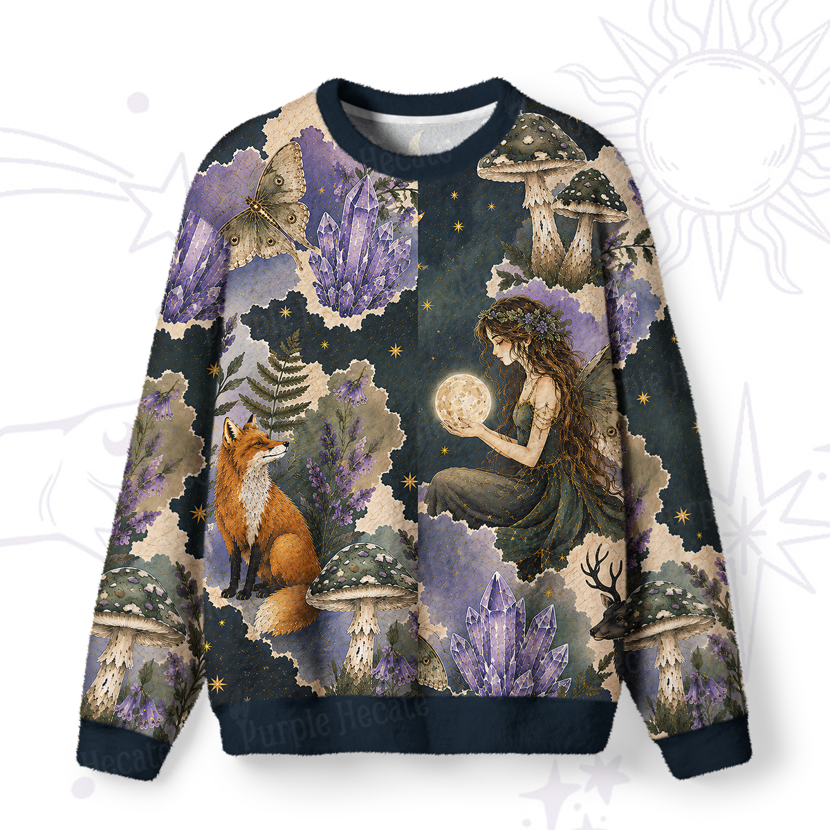 Purplehecate Enchanted Woodland Fox Forest Witch Fuzzy Ugly Sweatshirt