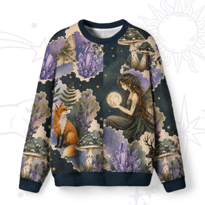 Purplehecate Enchanted Woodland Fox Forest Witch Fuzzy Ugly Sweatshirt