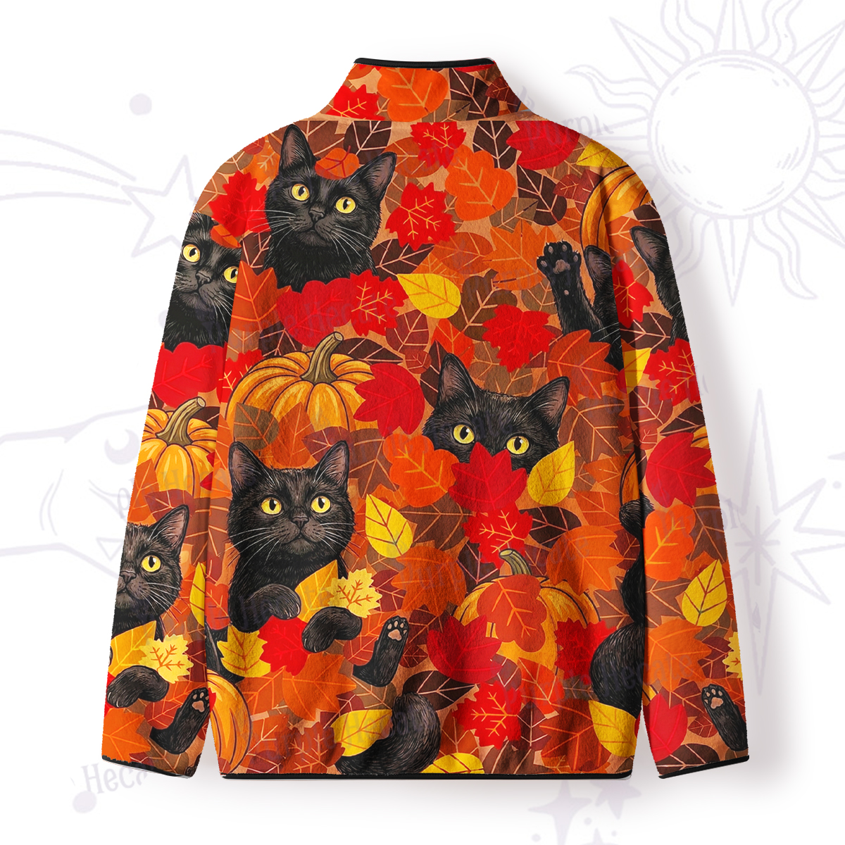 Purplehecate Autumn Pumpkin Patch Black Cat Full Zip Fleece Jacket
