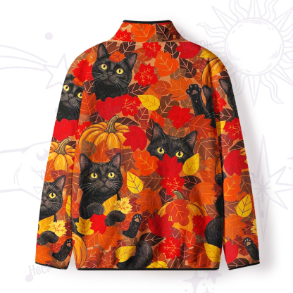Purplehecate Autumn Pumpkin Patch Black Cat Full Zip Fleece Jacket