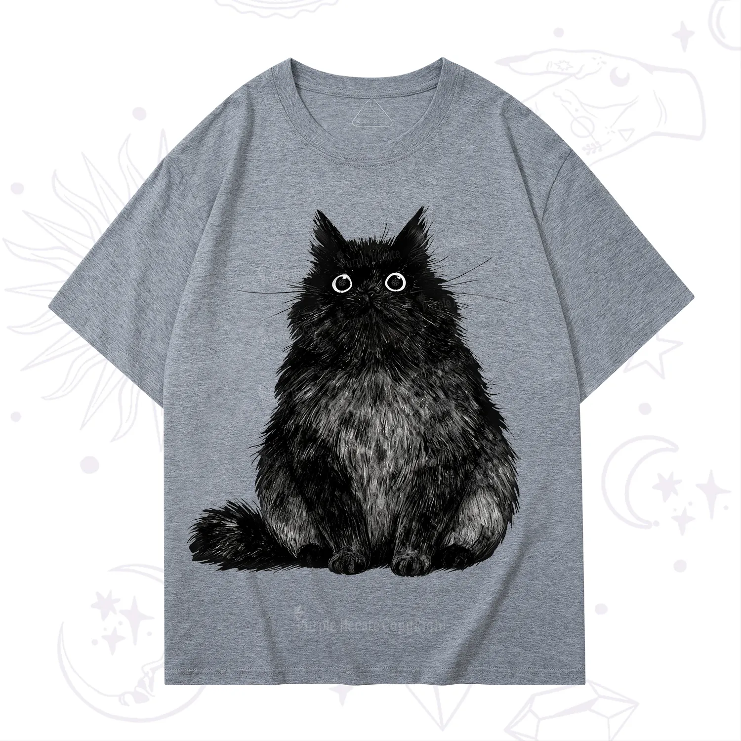 Purplehecate Cute Black Fluffy Cat T-Shirt
