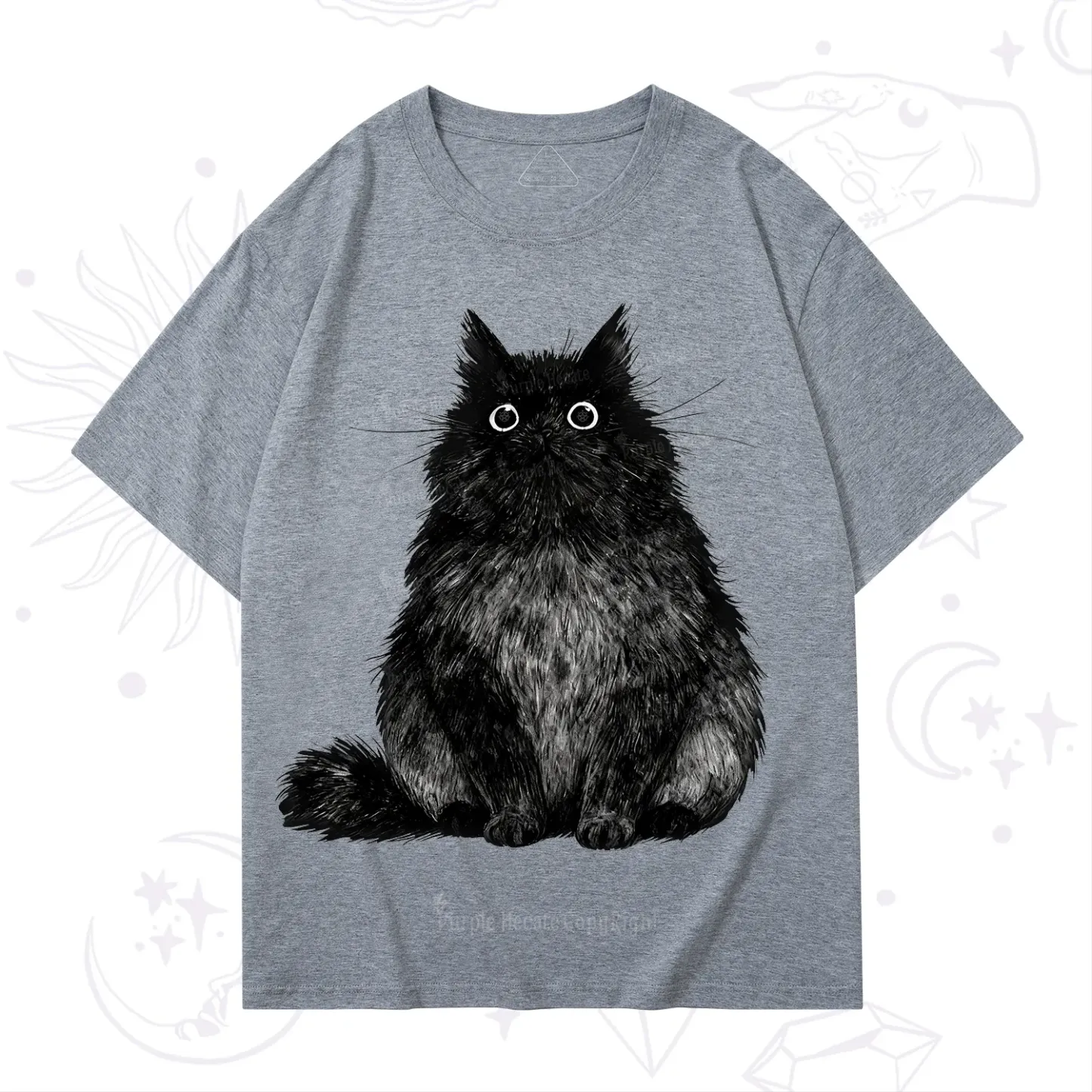 Purplehecate Cute Black Fluffy Cat T-Shirt