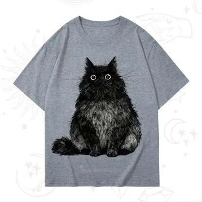 Purplehecate Cute Black Fluffy Cat T-Shirt