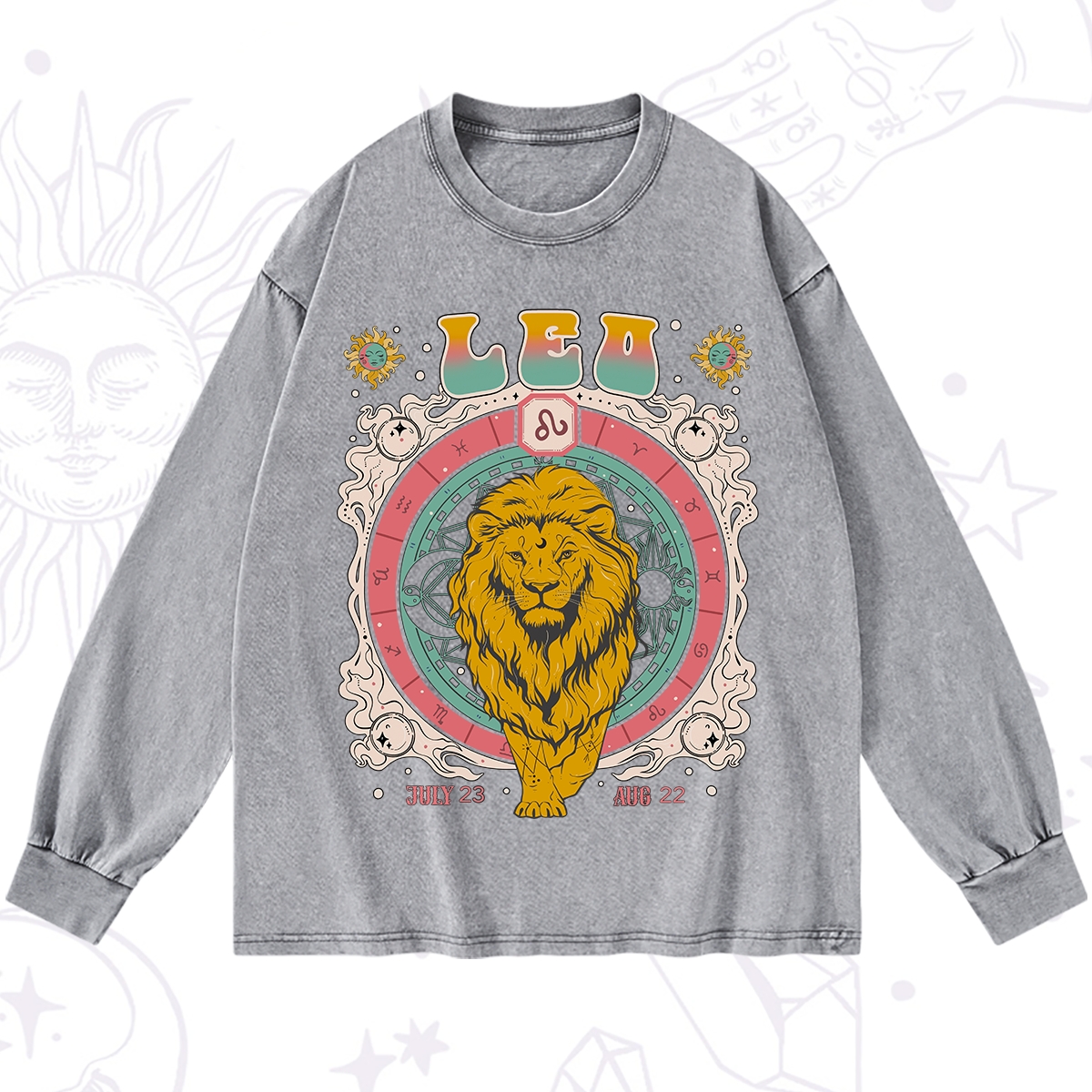 Purplehecate Leo Cosmic Zodiac Washed Long Sleeve Shirt