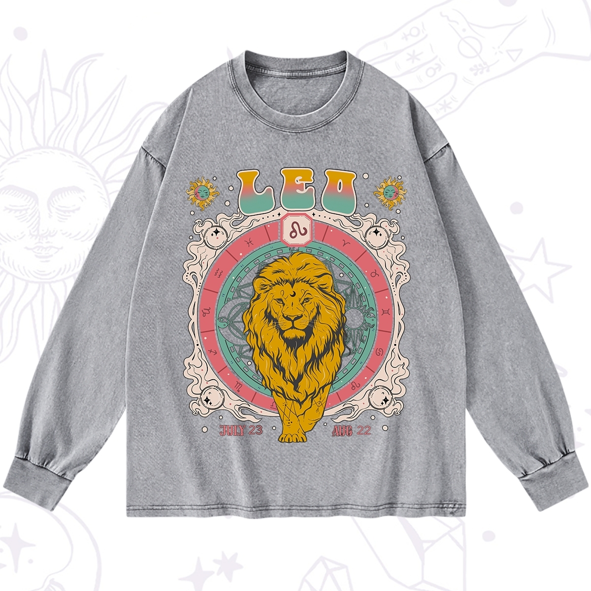 Purplehecate Leo Cosmic Zodiac Washed Long Sleeve Shirt