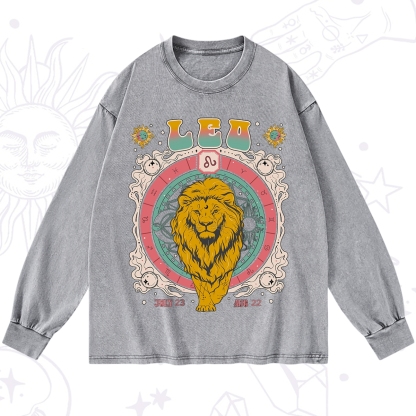 Purplehecate Leo Cosmic Zodiac Washed Long Sleeve Shirt