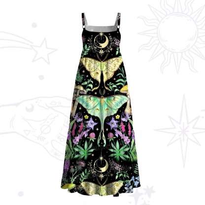]Purplehecate Mystic Lunar Moth Herbal Forest Wide Straps Maxi Dress