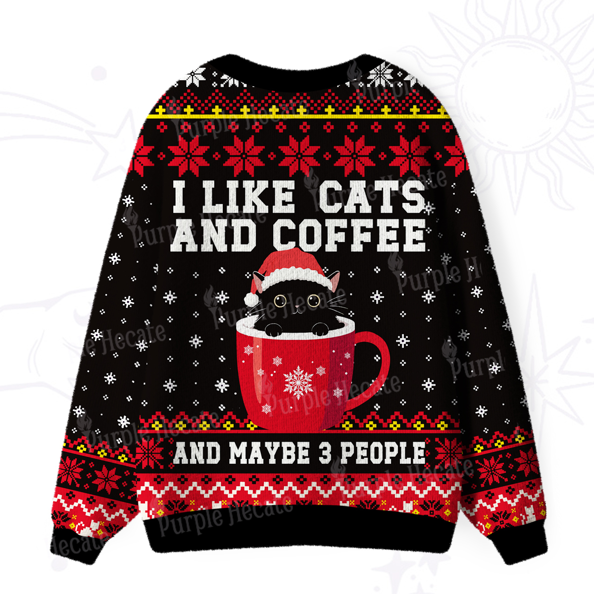 Purplehecate I like Cats And Coffee Ugly Cardigan Sweaters