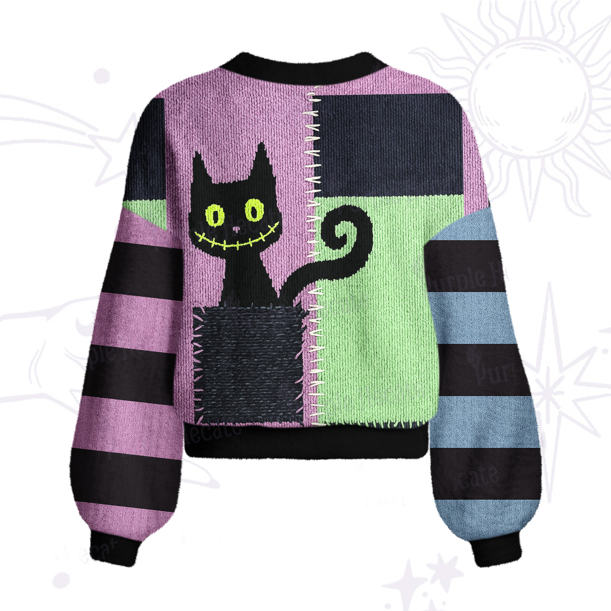 Purplehecate Monster Black Cat Cardigan Sweaters