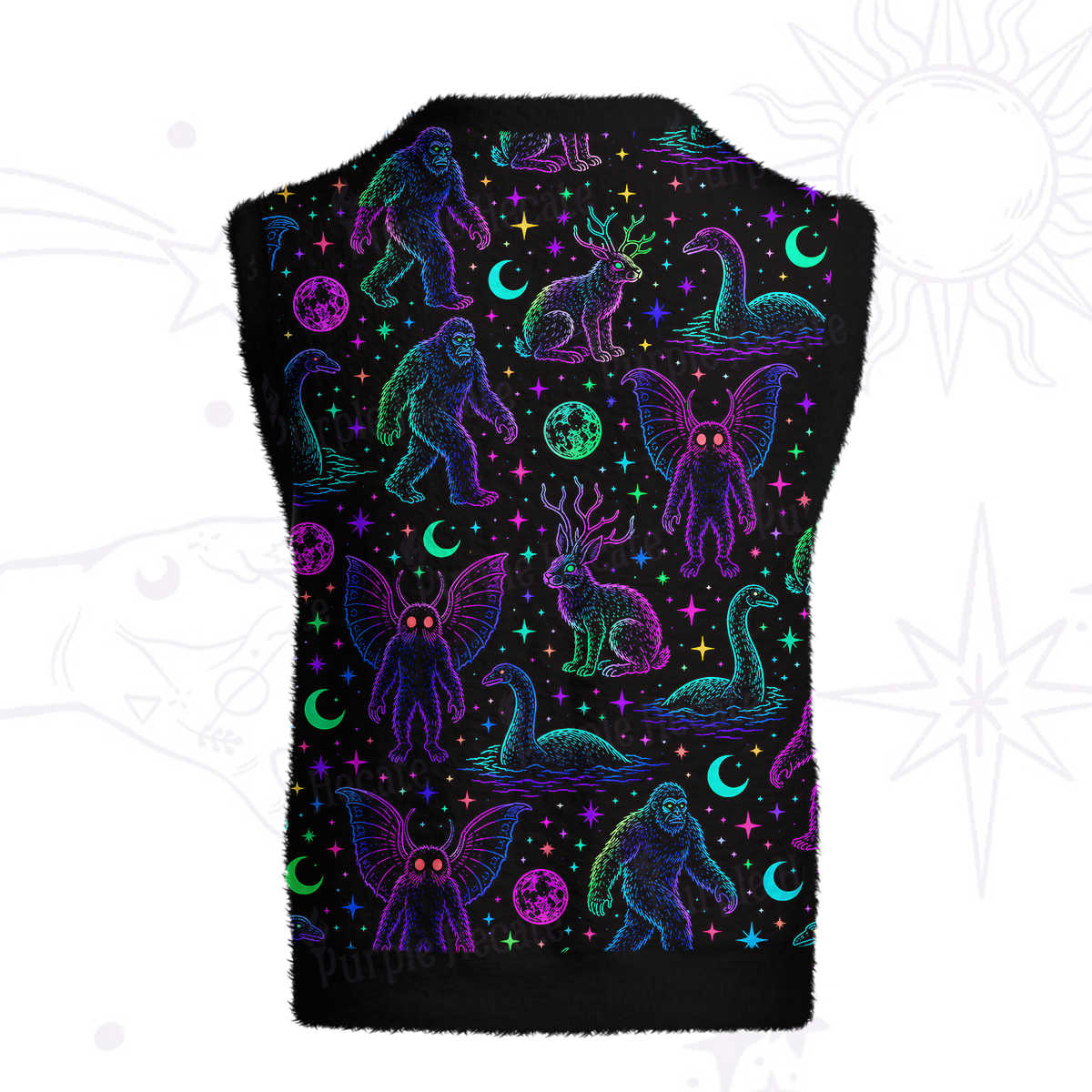 Purplehecate Neon Cryptid Creatures Ugly Sweater Vest