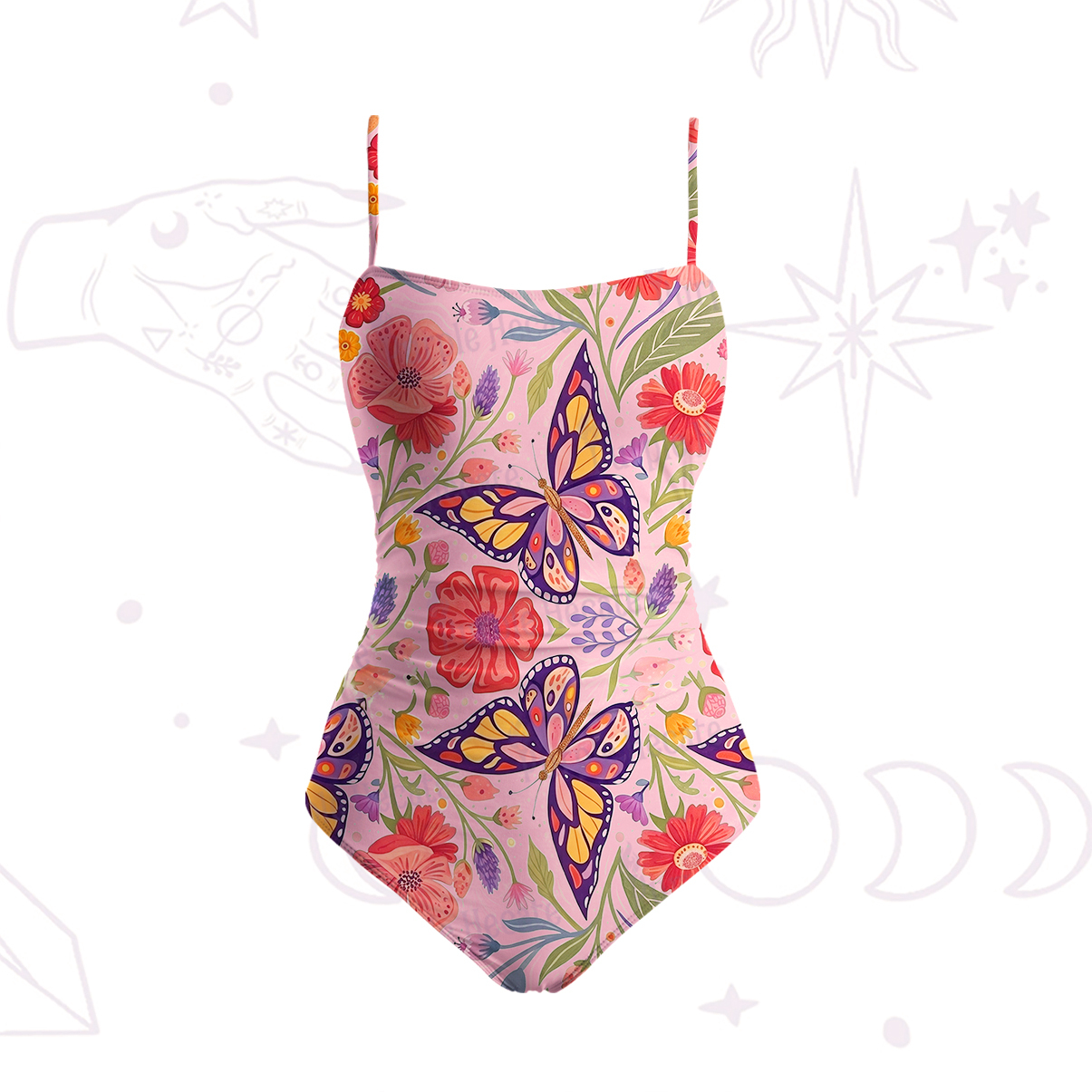 Purplehecate Enchanted Garden of Butterflies Slim-Strap Swimsuit