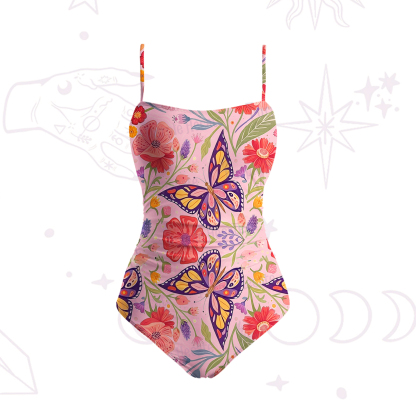 Purplehecate Enchanted Garden of Butterflies Slim-Strap Swimsuit